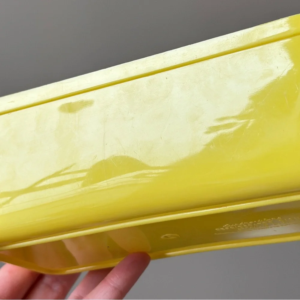 Vintage Lustroware Plastic Refrigerator Dish Yellow with Clear Lid Retro MCM 8”